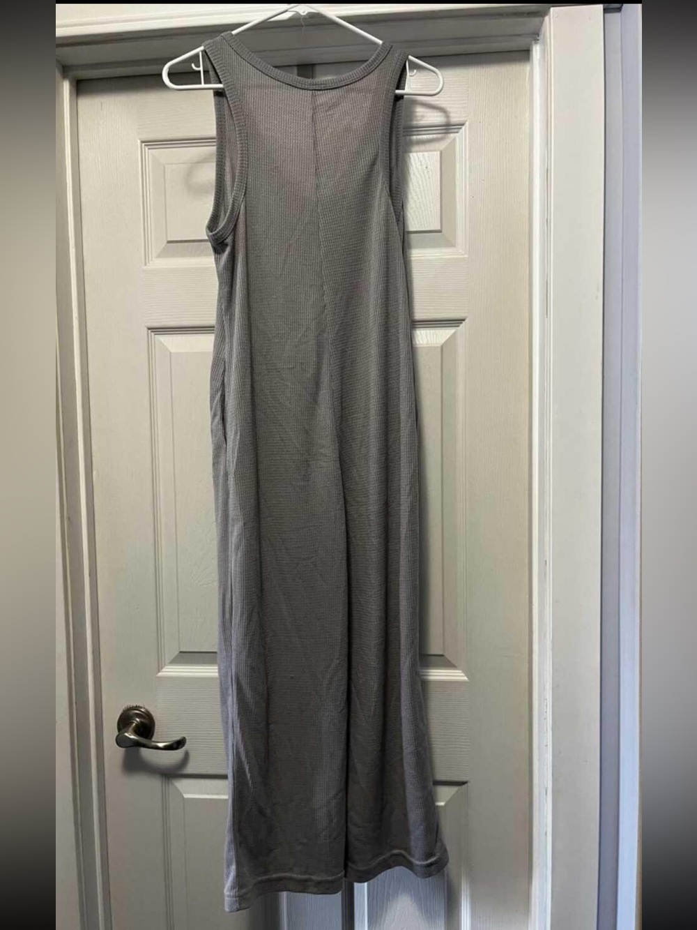 Gray Ribbed Button-Front Tank Jumpsuit - Picture 3 of 3